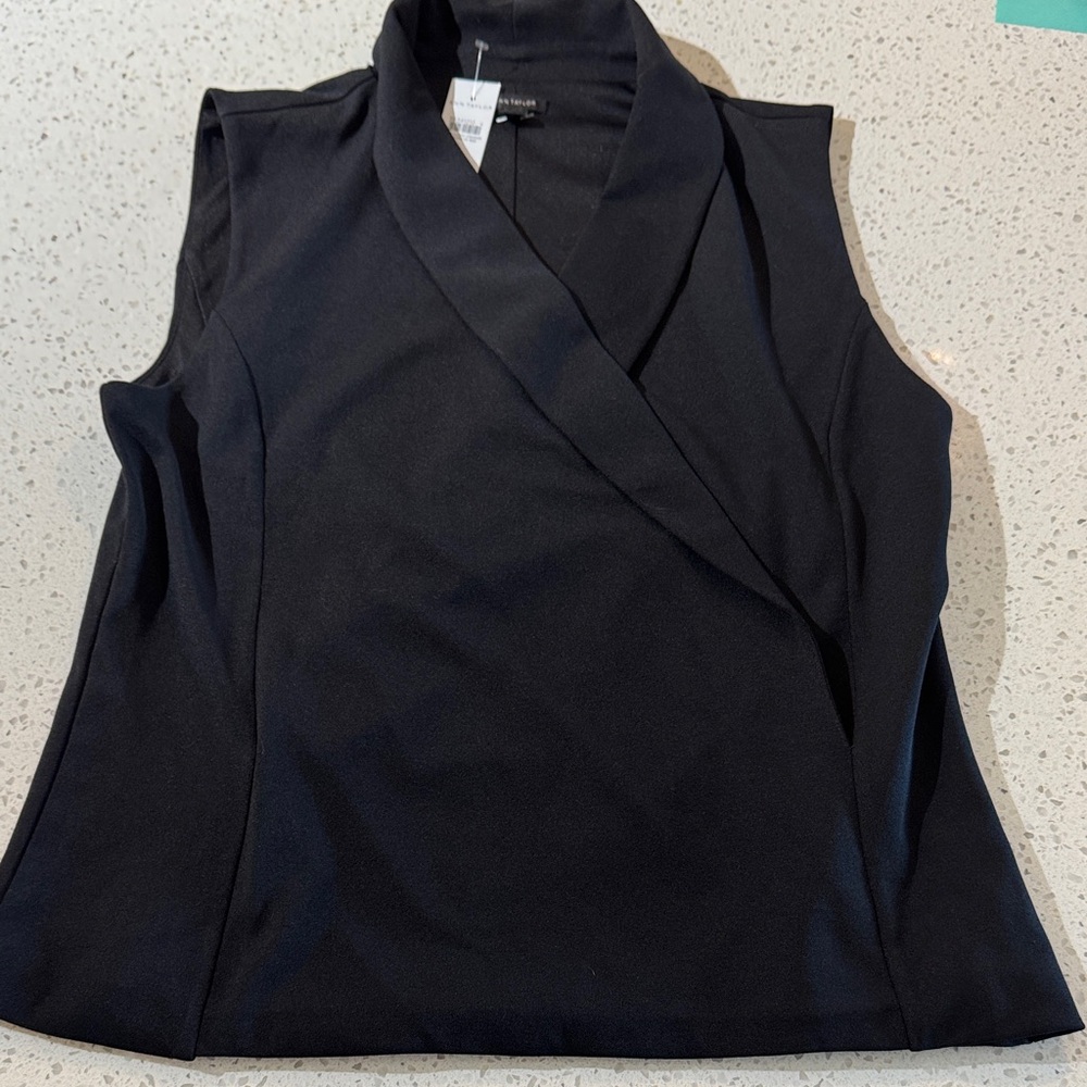 Ann Taylor Black Wrap-Style Sleeveless Blouse
